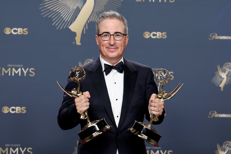 John Oliver poses in the press room during the 77th Primetime Emmy Awards at Peacock Theater on September 14, 2025 in Los Angeles, California.