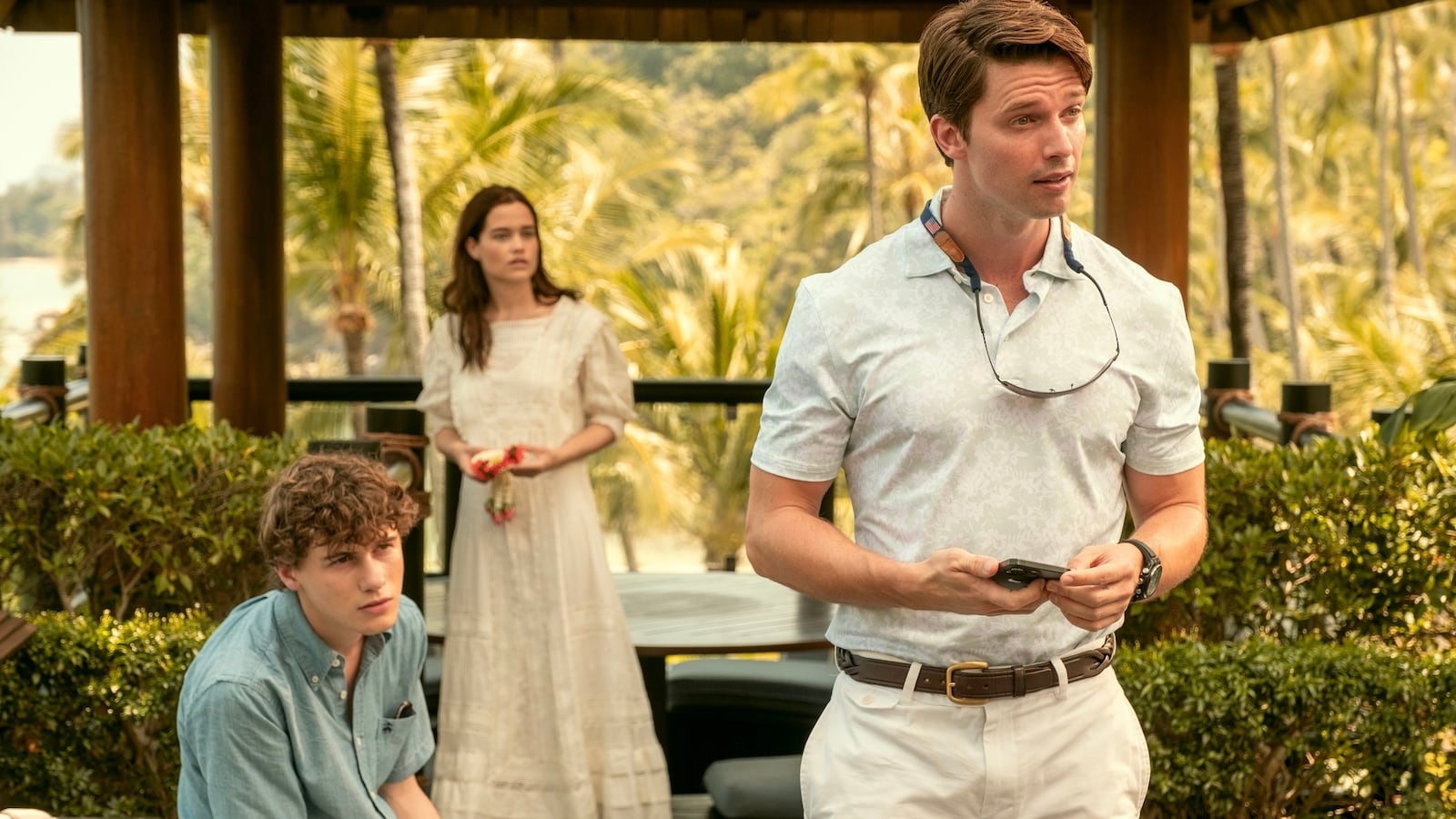 Sam Nivola, Sarah Catherine Hook, and Patrick Schwarzenegger