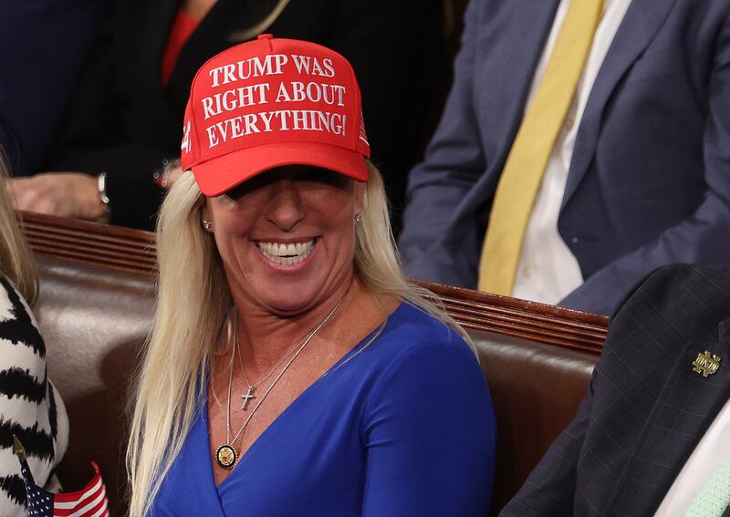 WASHINGTON, DC - MARCH 04: Rep. Marjorie Taylor Greene (R-GA) attends U.S. President Donald Trump's address to a joint session of Congress at the U.S. Capitol on March 04, 2025 in Washington, DC. President Trump was expected to address Congress on his early achievements of his presidency and his upcoming legislative agenda. (Photo by Kayla Bartkowski/Getty Images)