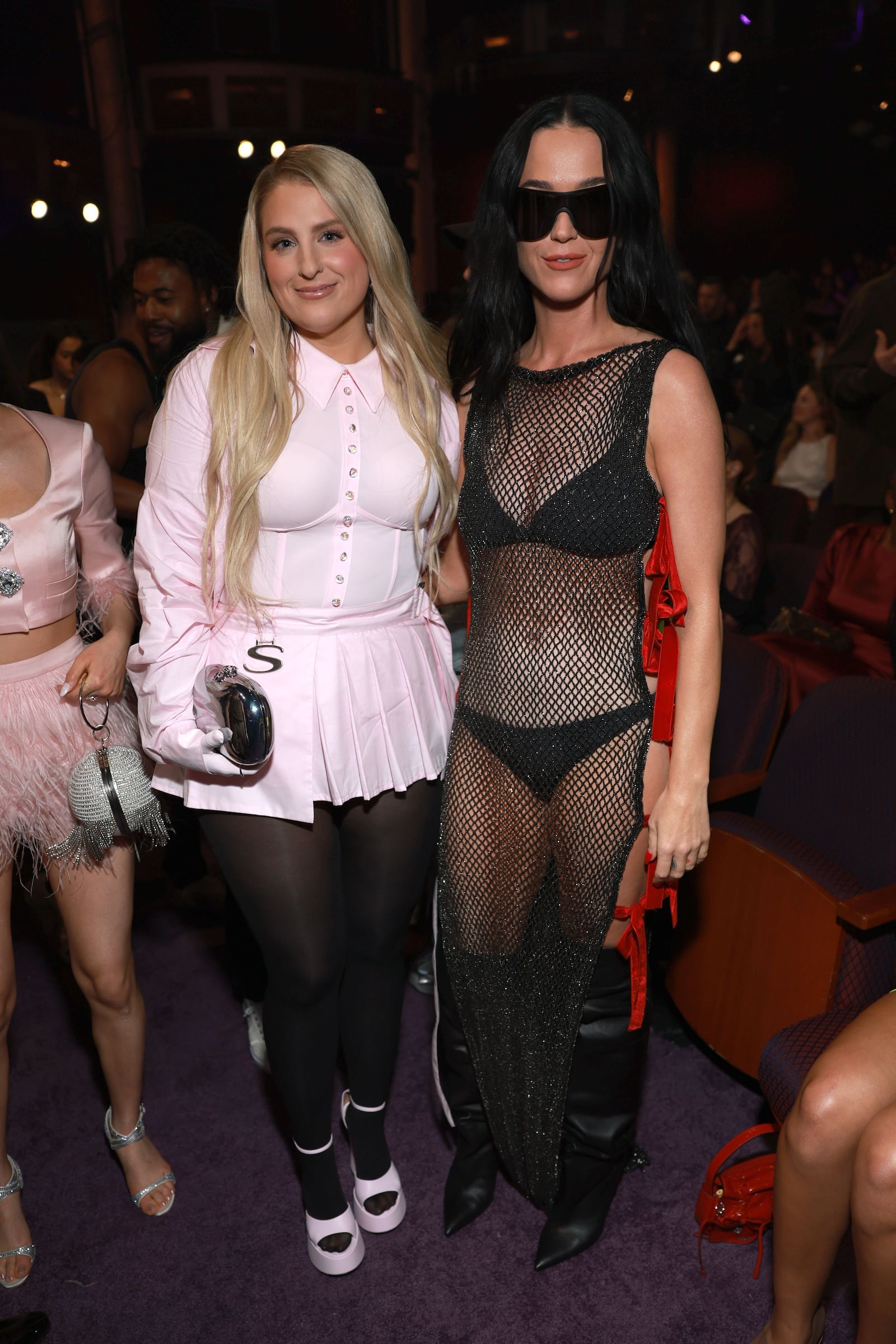 Meghan Trainor with Katy Perry at the 2024 iHeartRadio Music Awards in Los Angeles on April 1, 2024.