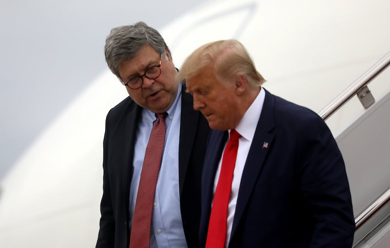 U.S. President Donald Trump and his then Attorney General Bill Barr.