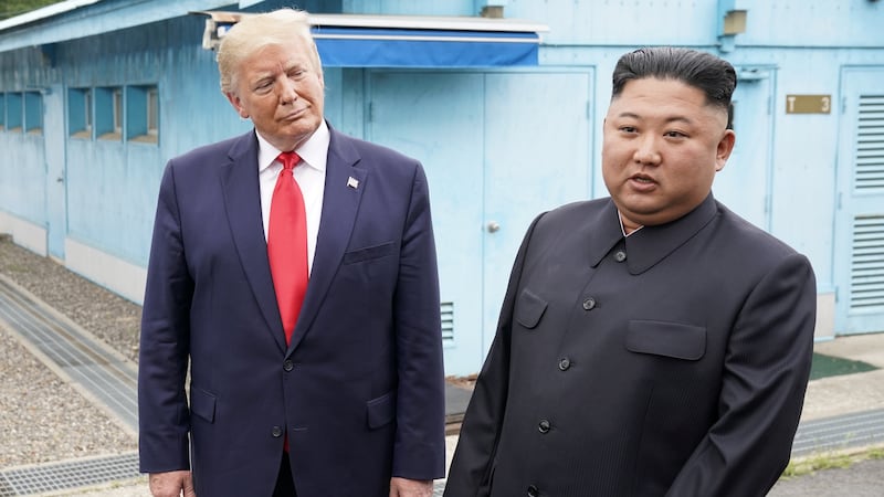 U.S. President Donald Trump meets with North Korean leader Kim Jong Un at the demilitarized zone separating the two Koreas, in Panmunjom, South Korea, June 30, 2019.
