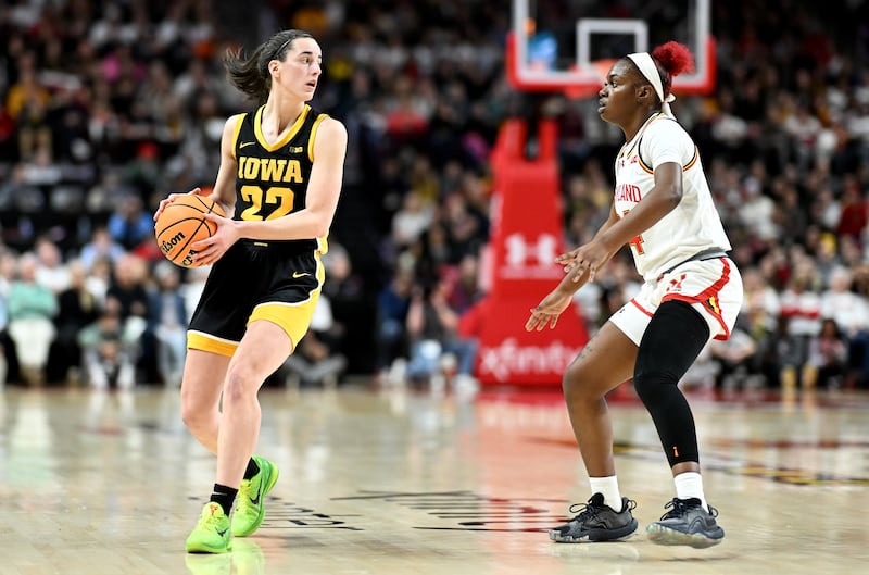 Caitlin Clark plays for the Iowa Hawkeyes against the Maryland Terrapins at a February 03, 2024 game attended by Jack Smith.