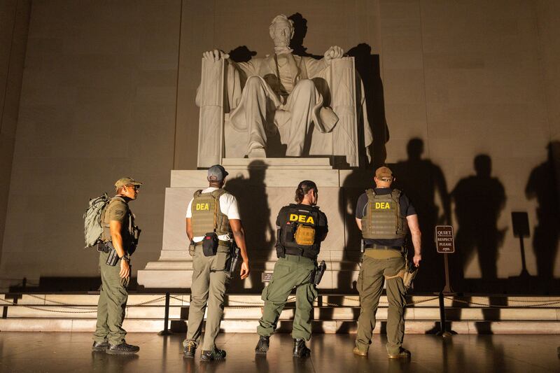 Federal agents and local police have been primarily patrolling national monuments, including the Lincoln Memorial.