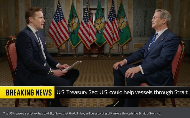 Scott Bessent and Wilfred Frost in a Sky news interview.