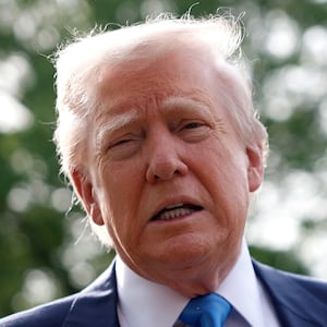 President Donald Trump speaks to the media.