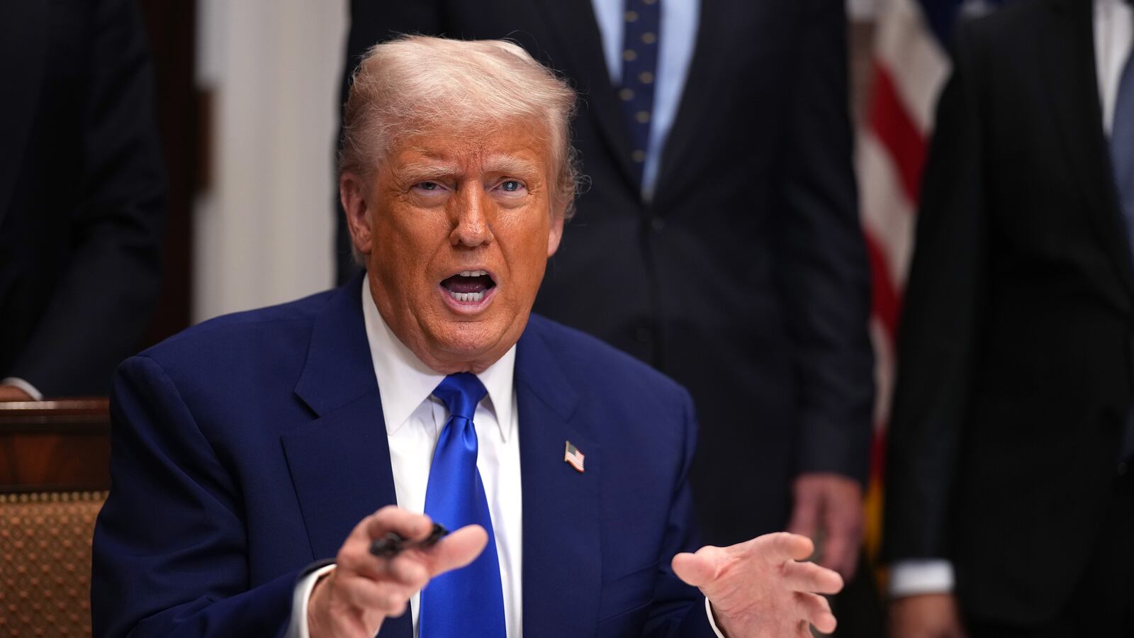 WASHINGTON, DC - MAY 12: U.S. President Donald Trump speaks as he signs an executive order aimed at reducing the cost of prescription drugs and pharmaceuticals by 30% to 80% during an event in the Roosevelt Room of the White House on May 12, 2025, in Washington, DC. Trump announced his plan to lower drug prices would tie their cost to drug prices paid in foreign nations. (Photo by Andrew Harnik/Getty Images)
