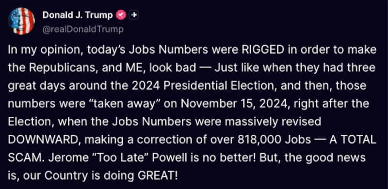 Trump's complaint about the jobs numbers.