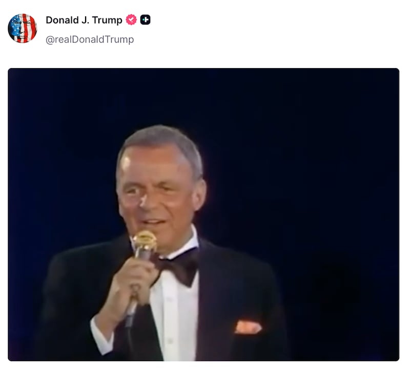 Donald Trump posts a clip of Frank Sinatra on Truth Social.