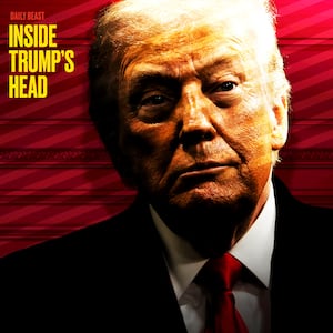 Donald Trump hiding in the shadows.