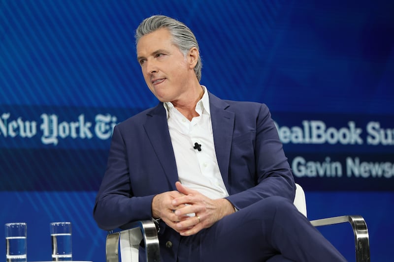 California Gov. Gavin Newsom speaks during the 2025 New York Times Dealbook Summit at Jazz at Lincoln Center on December 03, 2025 in New York City.