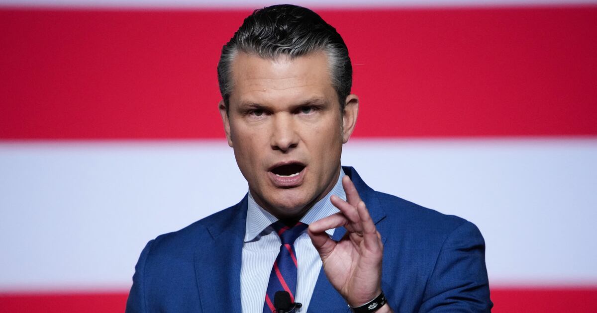 Pete Hegseth addresses senior military officers at Marine Corps Base Quantico in Quantico, Virginia, on September 30, 2025.