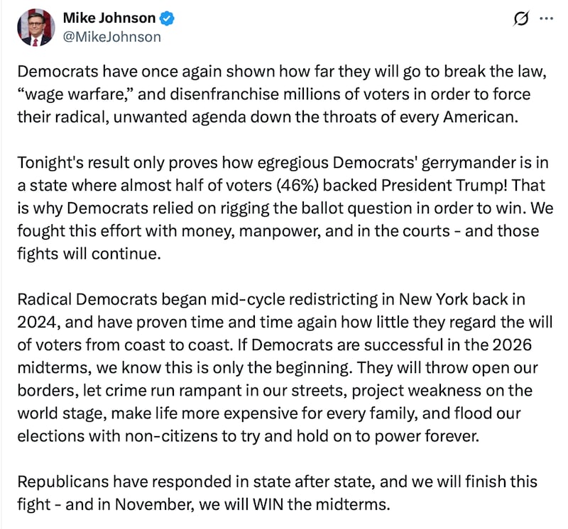 Mike Johnson calls the Virginia result "egregious."