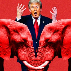 Donald Trump photo illustration, red elephants