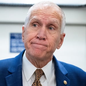 UNITED STATES - DECEMBER 18: Sen. Thom Tillis, R-N.C., speaks to reporters after a vote in the U.S. Capitol on Thursday, December 18, 2025. (Bill Clark/CQ-Roll Call, Inc via Getty Images)