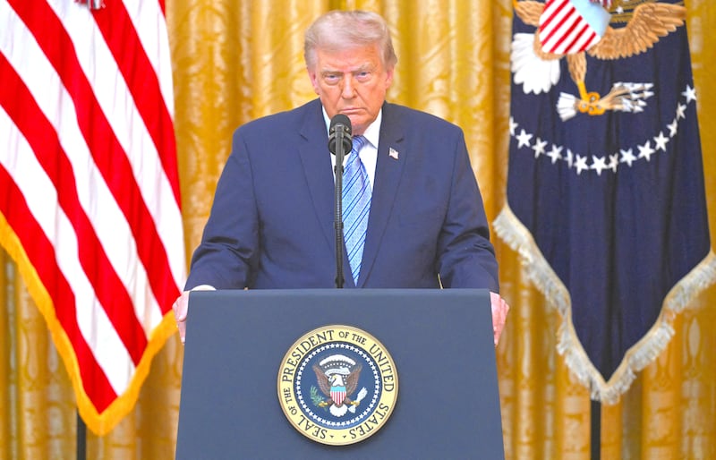 U.S. President Donald Trump speaks about election security during an address to the nation from the East Room of the White House in Washington, D.C., U.S., July 16, 2026.