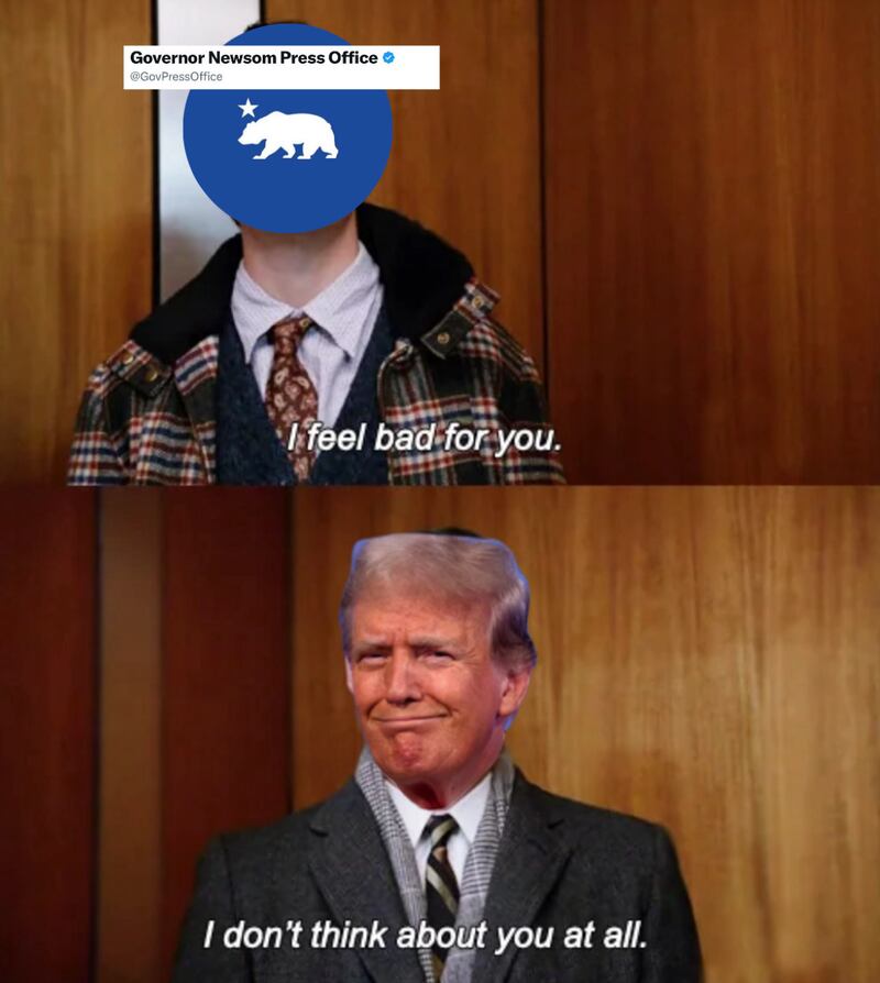 The meme sent as a response to Newsom by the White House.