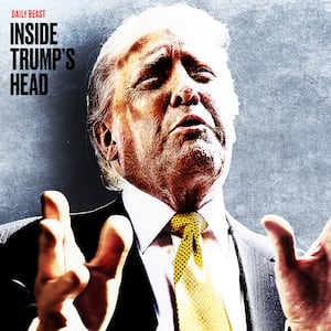 Donald Trump up against a wall.