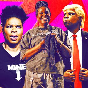 A photo illustration of Leslie Jones.
