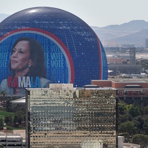 A Kamala Harris advertisement on the Sphere in Las Vegas