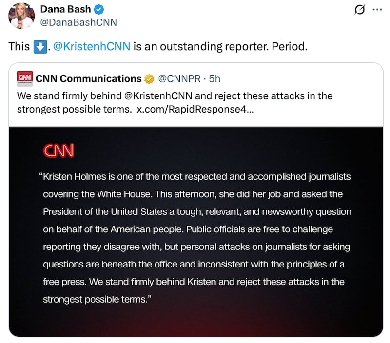 Dana Bash defends her CNN colleague Kristen Holmes.