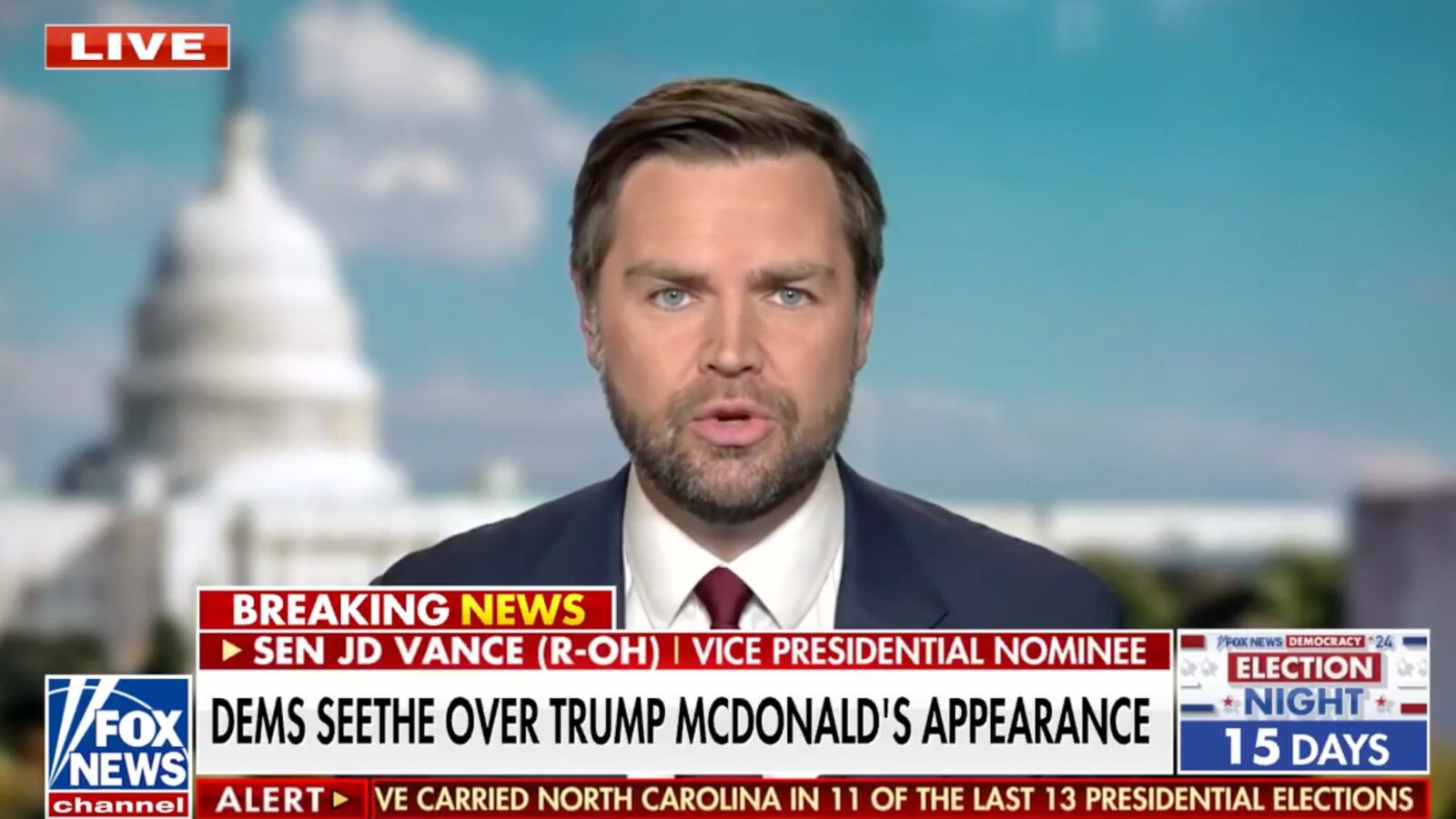 JD Vance speaks on Fox News' "America's Newsroom" on Oct. 21, 2024.