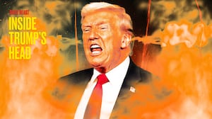 A photo illustration of Donald Trump surrounded by steam and anger for the Inside Trump's Head podcast.