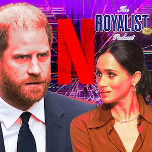 Royalist podcast 3-31 photo illustration of Meghan Markle and Prince Harry.