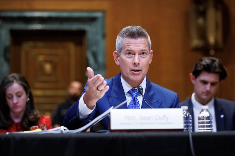 Secretary of Transportation Sean Duffy testifies during a Senate Committee on Appropriations, Subcommittee on Transportation, Housing and Urban Development, and Related Agencies hearing on President Trump’s Fiscal Year 2027 Budget Request on Capitol Hill in Washington, D.C., on May 19, 2026.