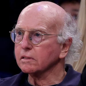 Larry David and John McEnroe attend Game Four of the 2026 NBA Finals between the San Antonio Spurs and the New York Knicks at Madison Square Garden on June 10, 2026, in New York City.