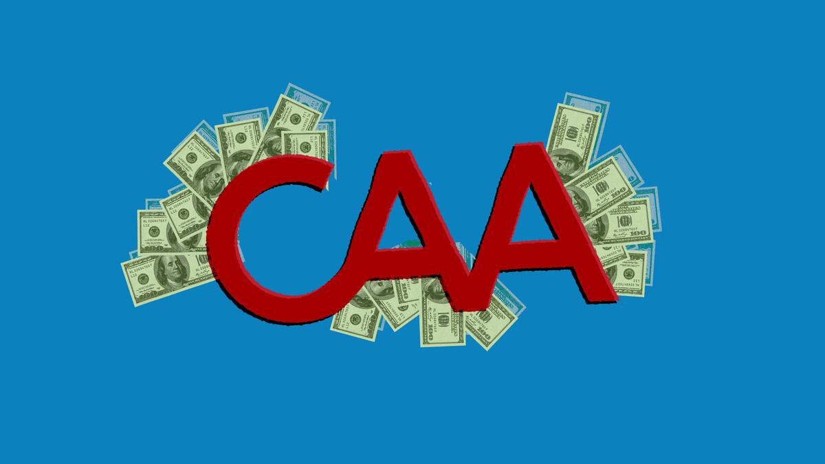 The CAA logo illustrated over money.