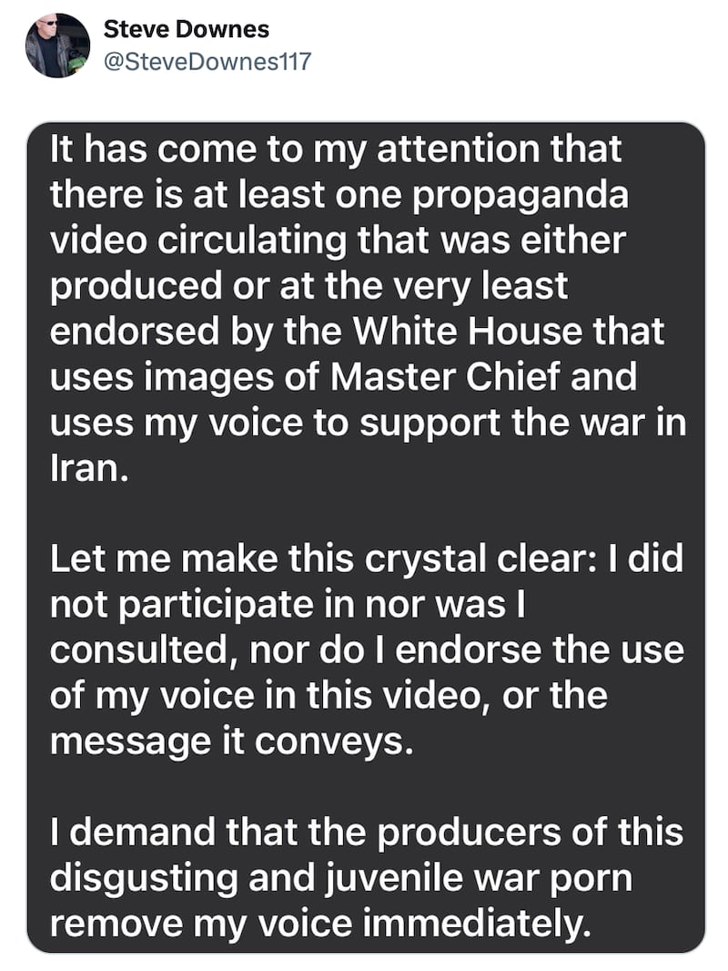 Steve Downes attacks the White House on his X post.