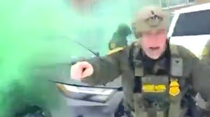 Bovino cries out as he is consumed by the thick, noxious green gas.