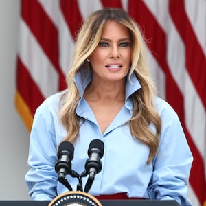 First lady Melania Trump speaks during an event announcing the expansion of a foster care initiative in the Rose Garden of the White House on August 20, 2026 in Washington, DC.