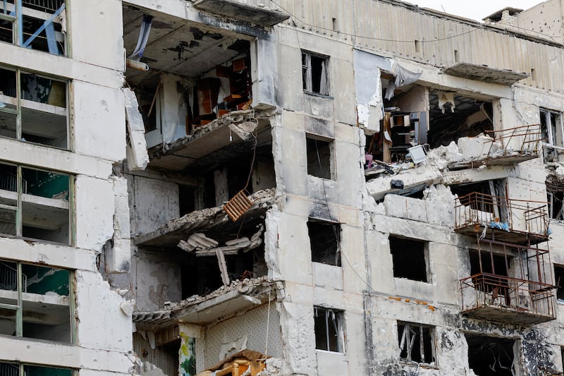 A view shows a multi-storey residential building destroyed in the course of Russia-Ukraine conflict in the town of Severodonetsk in the Luhansk region, Russian-controlled Ukraine August 8, 2024.