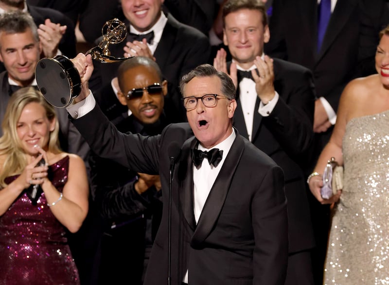 Stephen Colbert accepts the Outstanding Talk Series Award for "The Late Show with Stephen Colbert" onstage during the 77th Primetime Emmy Awards