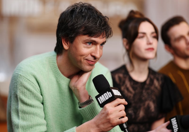 PARK CITY, UTAH - JANUARY 24: (L-R) Nicholas Braun, Kiernan Shipka and Dave Franco visit the IMDb Portrait Studio at Acura House of Energy on location at Sundance 2026 on January 24, 2026 in Park City, Utah. (Photo by Mat Hayward/Getty Images for IMDb)