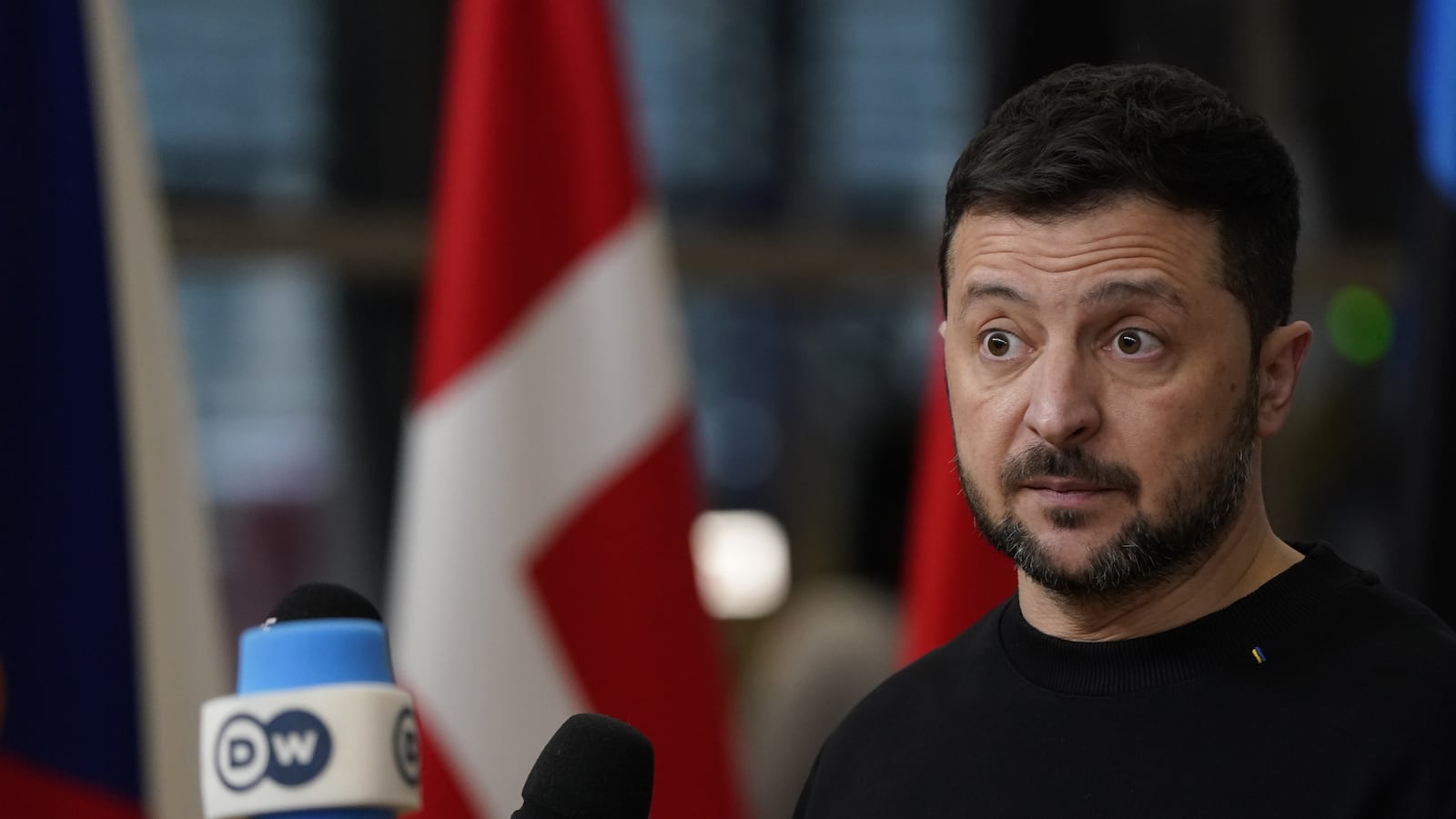 Volodymyr Zelenskyy President of Ukraine talks with media during the European Council Meeting on December 19, 2024 in Brussels, Belgium. Among the items on the agenda for EU leaders meeting at the European Council is the conflict in Ukraine, developments in the Middle East, and migration.