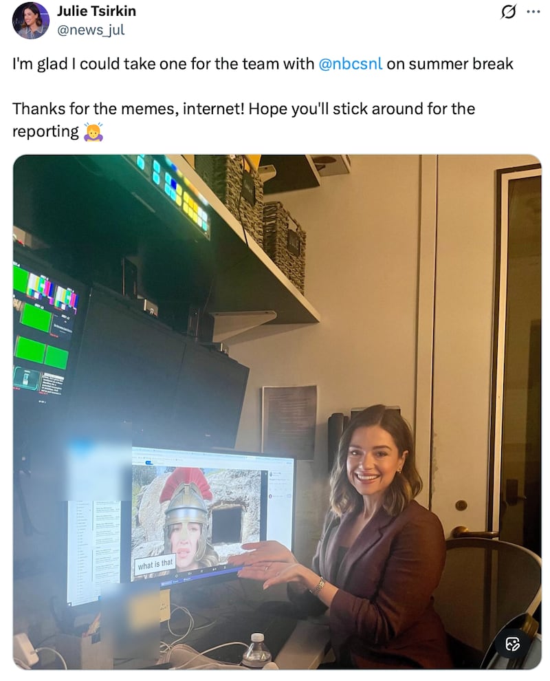 NBC reporter Julia Tsirkin's gets in on the meme joke.