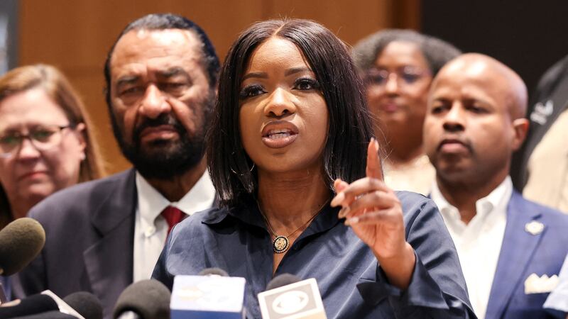 U.S. Rep. Jasmine Crockett (D-TX) speaks during a press conference held by Texas Democratic lawmakers after leaving the state to deny Republicans the quorum needed to redraw Texas' 38 congressional districts, in Warrenville, Illinois, U.S., August 4, 2025. REUTERS/Tom Krawczyk
