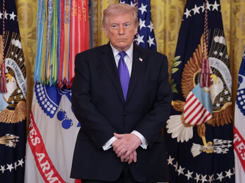 U.S. President Donald Trump attends a Medal of Honor ceremony at the White House in Washington, D.C., U.S., March 2, 2026. REUTERS/Jonathan Ernst