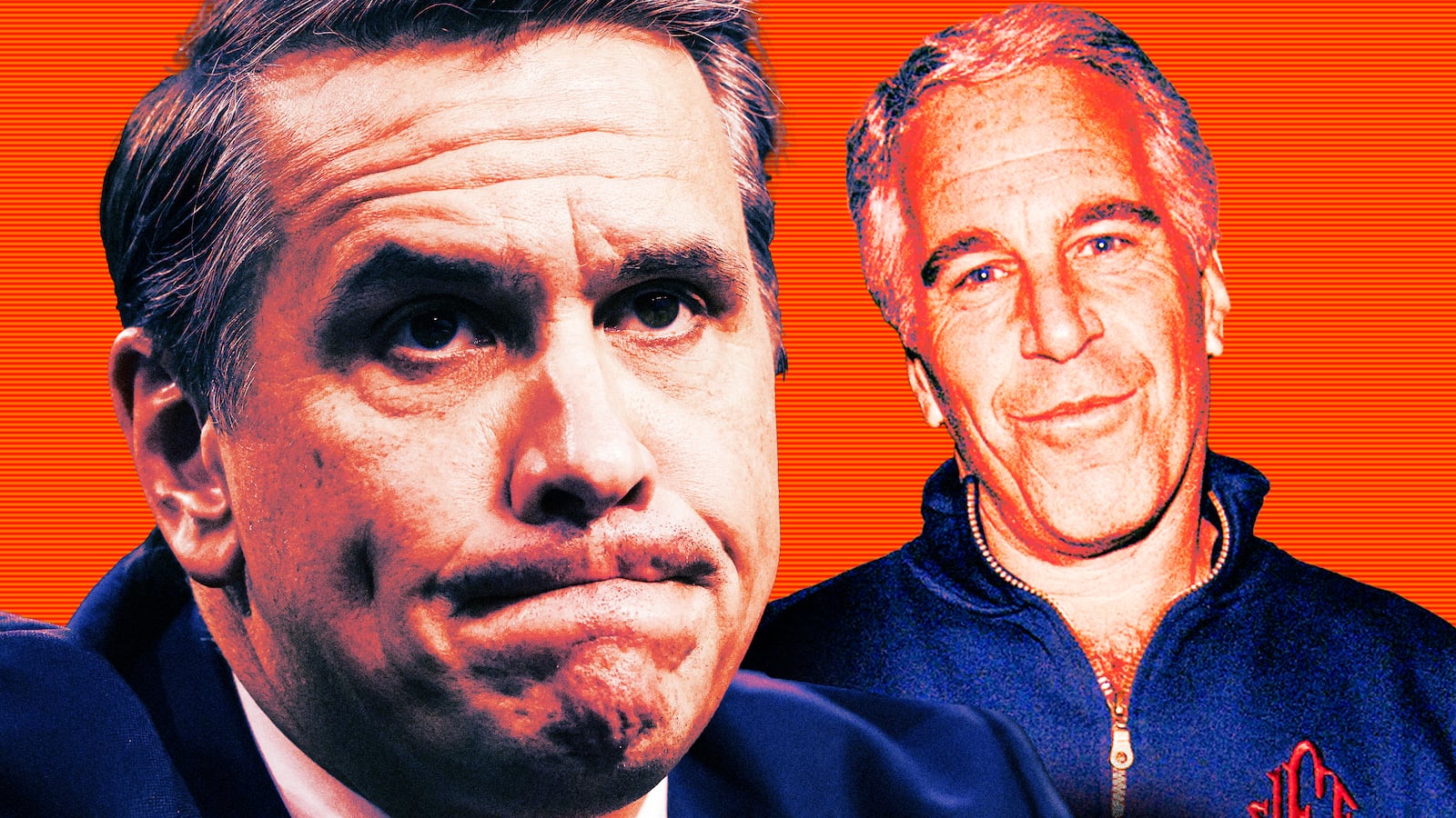 A photo illustration illo of Todd Blanche and Jeffrey Epstein.