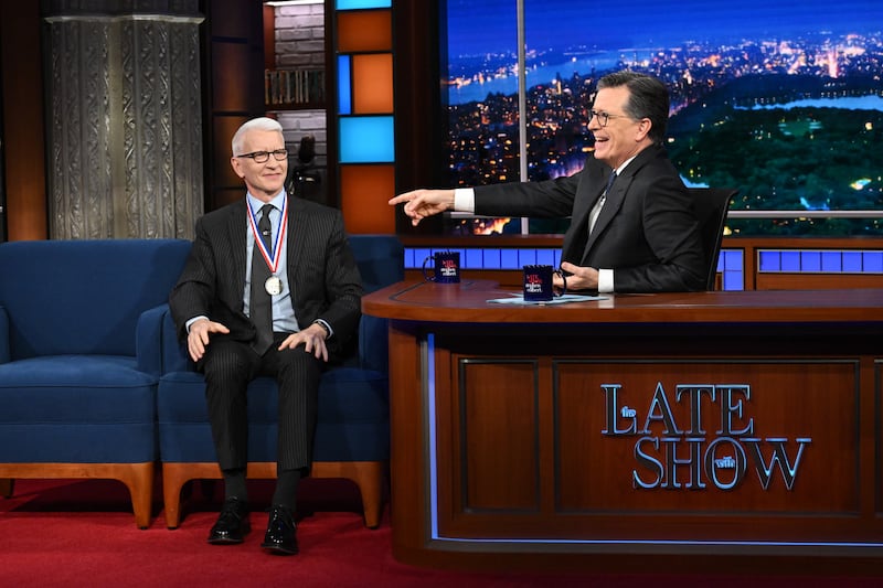 Anderson Cooper and Stephen Colbert on the CBS series The Late Show with Stephen Colbert, scheduled to air on the CBS Television Network.