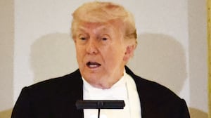 President Donald Trump speaks as he and First Lady Melania Trump host Britain's King Charles III and Queen Camilla during a State Dinner in the East Room of the White House in Washington, DC, on April 28, 2026.