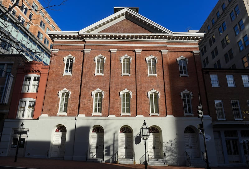 WASHINGTON, DC - DECEMBER 3: The Ford Theatre where John Wilkes Booth shot President Abraham Lincoln. Lincoln was carried the Theatre across Tenth Street, where he died in the Petersen family's boarding house at 7:22 a.m. on April 15, 1865. The Style section is often writing stories about cultural institutions in the DMV area.  (Photo by Jonathan Newton /The Washington Post via Getty Images)
