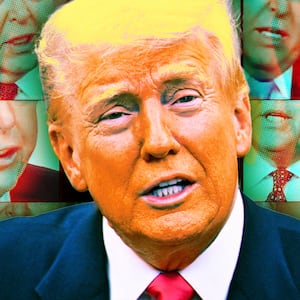 A photo illustration of Donald Trump and Lou Dobbs.