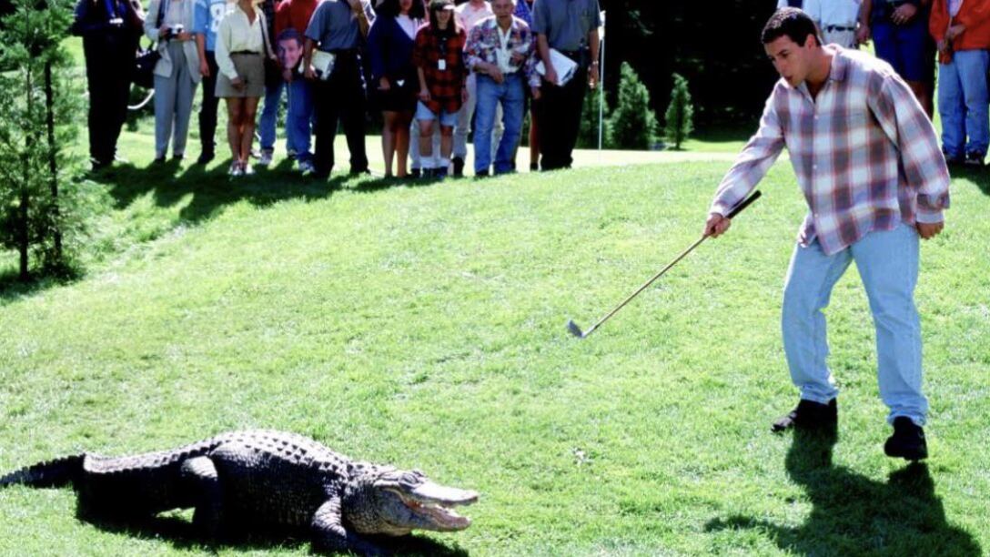 Adam Sandler and Morris, the alligator, in 'Happy Gilmore.'
