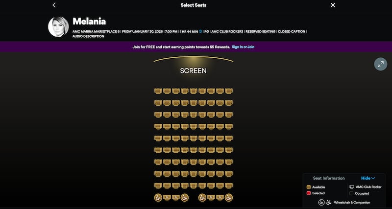 Image of empty cinema bookings.