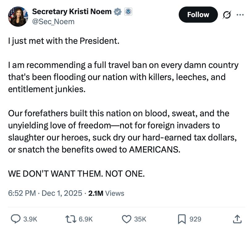 Noem posted about countries that have been 