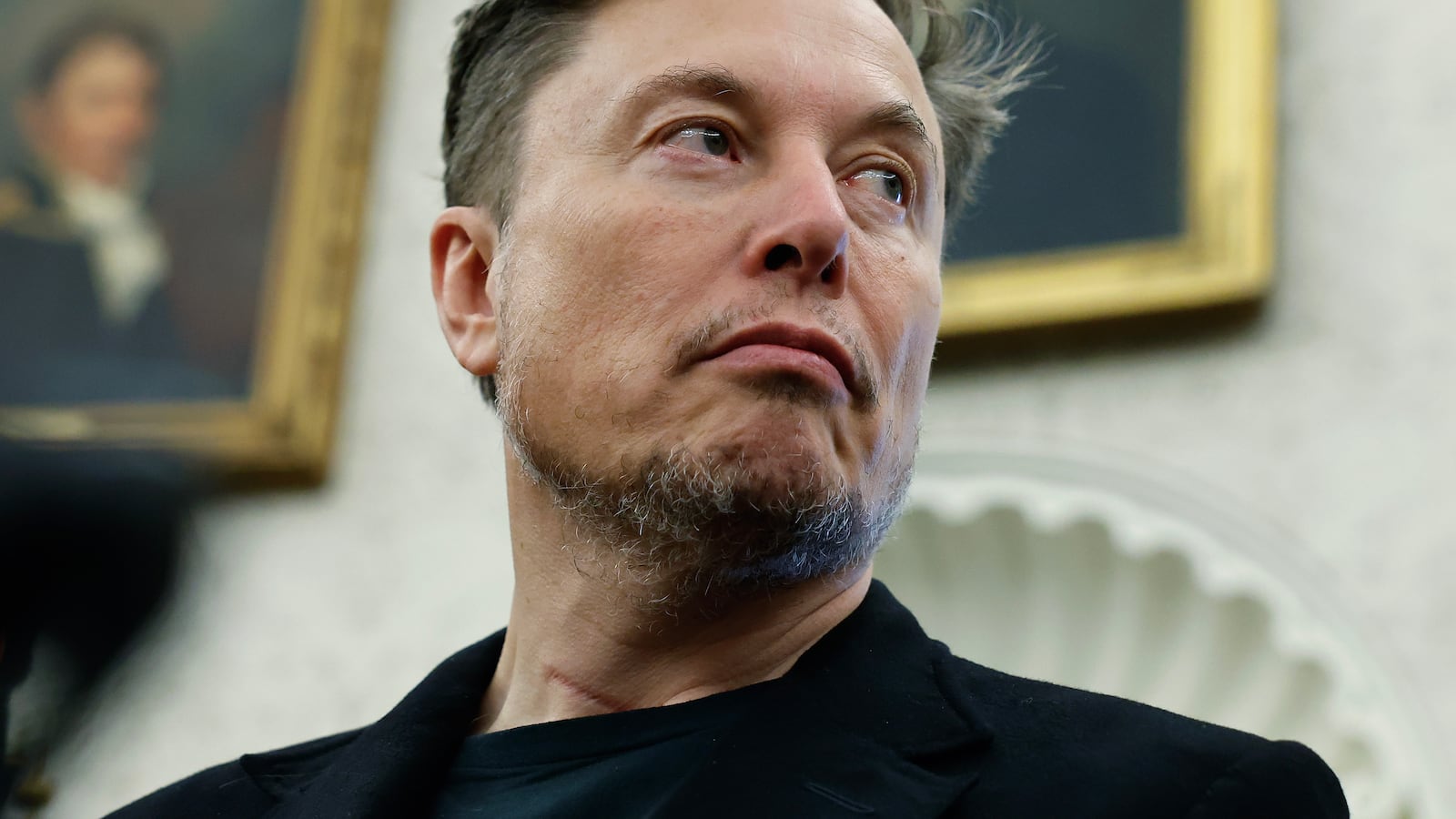 A close-up of Elon Musk in the Oval Office during a meeting between President Donald Trump and South Africa President Cyril Ramaphosa on May 21.